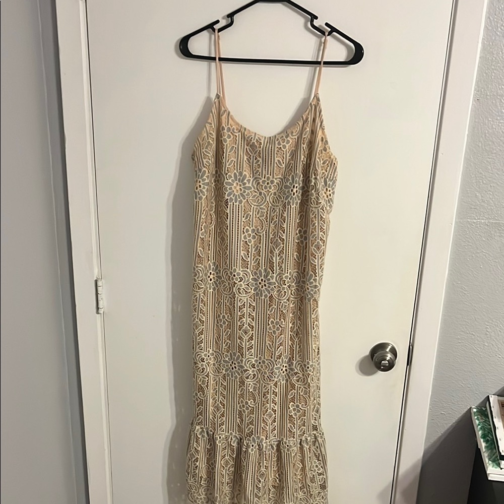 Gold Ruffled Tiered Maxi Dress for Wedding Guest - Picture 2 of 2